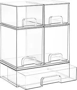 Vtopmart Stackable Storage Drawers Set of 5, Clear Plastic Organizer Bins for Baby Bottle, Beauty... | Amazon (US)