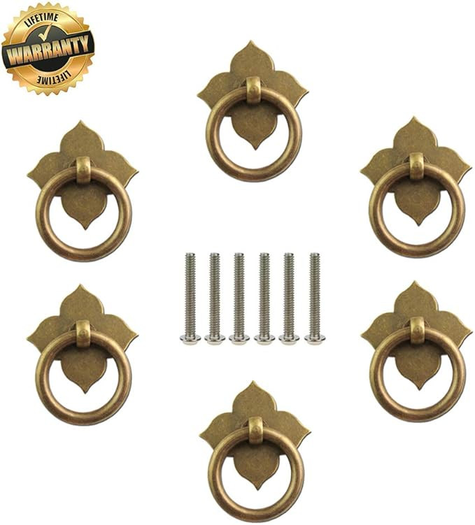 Four-Leaf Cabinet Ring Pull Copper Handle 6 Pcs Restoration Hardware Antique Dresser Drawer Circl... | Amazon (US)