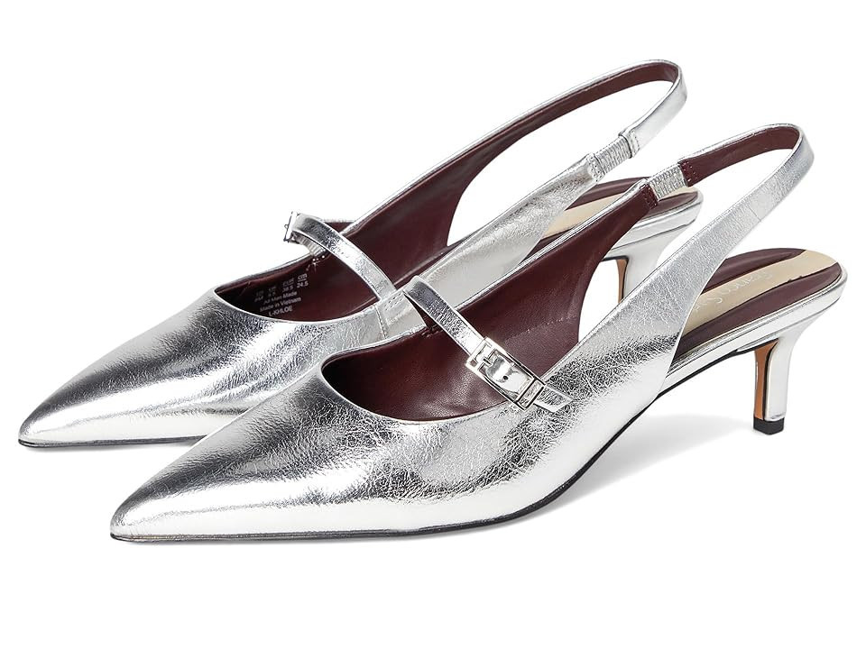 Franco Sarto Khloe Pointed Toe Slingback Kitten Heel High Women's Heels Silver Metallic : 11 W, Leather/Rubber | Zappos