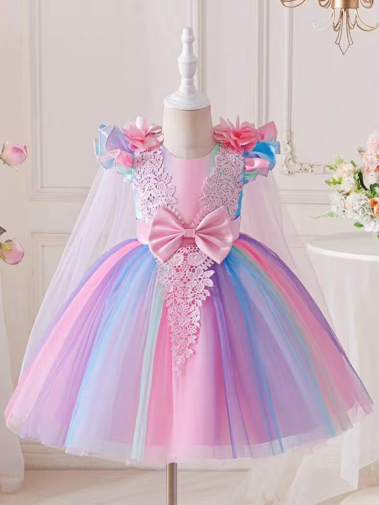 Girls' Special Occasion Dress, Girls' Ethereal Rainbow Ombre Dress, Girls' Flutter Sleeve Dance D... | SHEIN