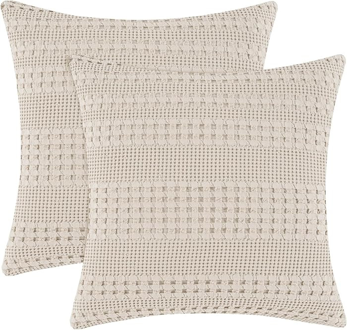 PHF 100% Cotton Waffle Weave Pillow Covers 24" x 24", 2 Pack Luxury Square Shell for Elegant Home... | Amazon (US)