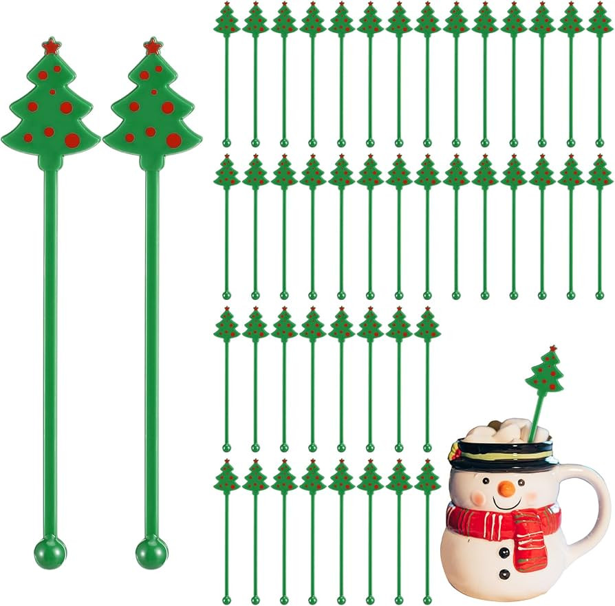 30 Pcs Christmas Swizzle Sticks Plastic Coffee and Cocktail Stirrers Christmas Wedding Drink Stir... | Amazon (US)