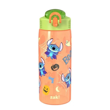 Zak Designs 25oz Stitch Halloween Orange Kids Straw Water Bottle, Durable Plastic Park Bottle with Easy-Open Locking Spout Cover for Travel, Built in Carry Handle | Walmart (US)