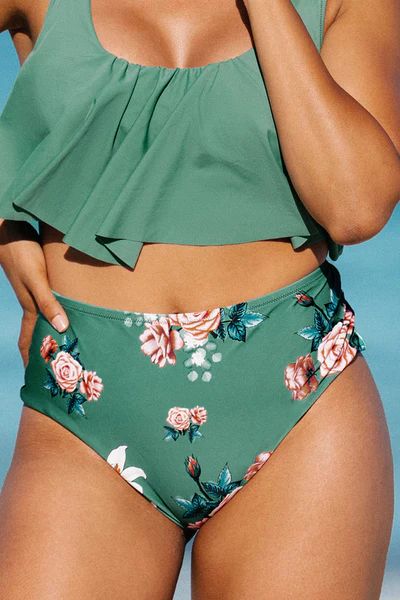 Bree Floral High Waisted Plus Size Bikini Bottom | Cupshe