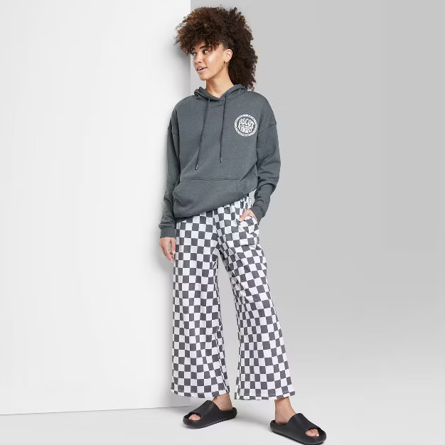 Women's Ascot + Hart Graphic Wide Leg Pants - Black/White Checkered | Target