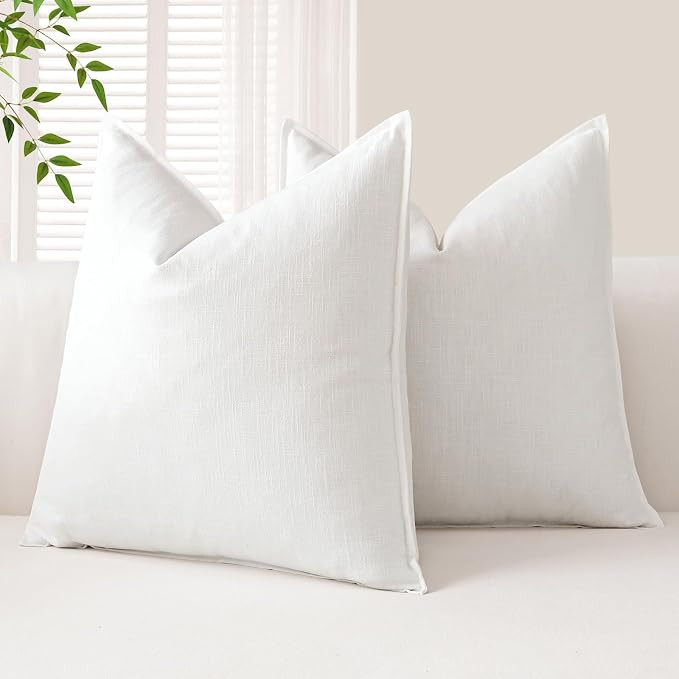 OTOSTAR Pack of 2 Linen Solid Throw Pillow Covers 22 x 22 Inch Boho Decorative Pillowcases Soft A... | Amazon (US)
