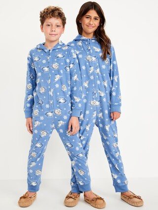 Printed Gender-Neutral Microfleece Hooded One-Piece Pajamas for Kids | Old Navy (US)