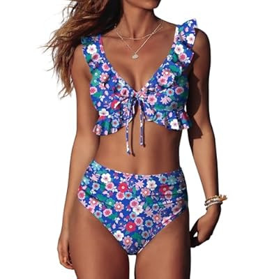 ANRABESS Women High Waisted Bikini Sets Two Piece Ruffled Self Tie Swimsuit Ru… | Amazon (US)