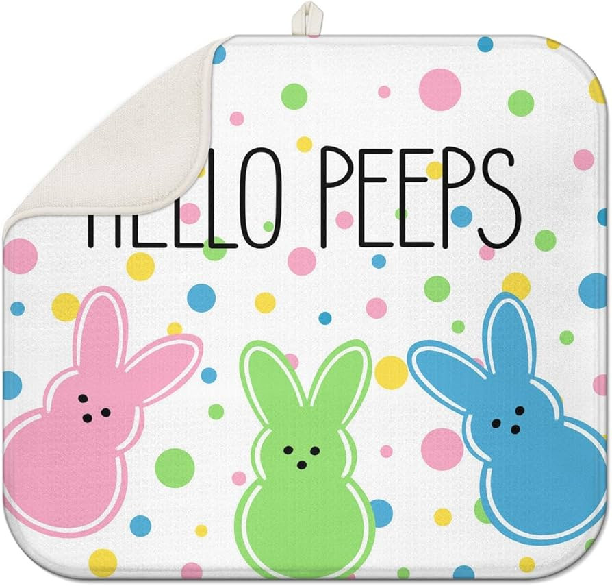 Spring Easter Hello Peeps Dish Drying Mat for Kitchen Counter 16x18 Inch Seasonal Bunny Absorbent... | Amazon (US)