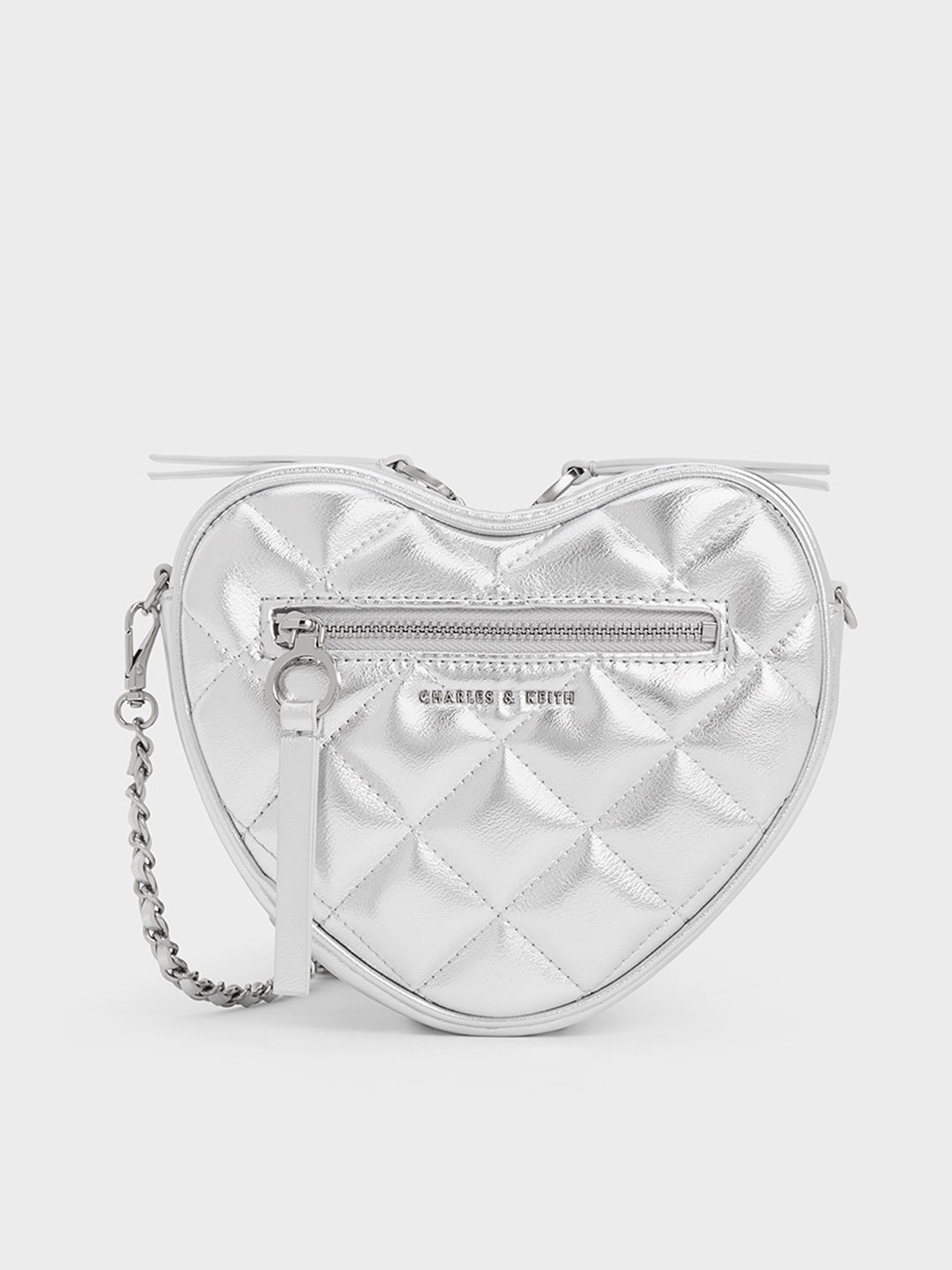 Philomena Metallic Quilted Heart Crossbody Bag
    
         - Silver | Charles & Keith US