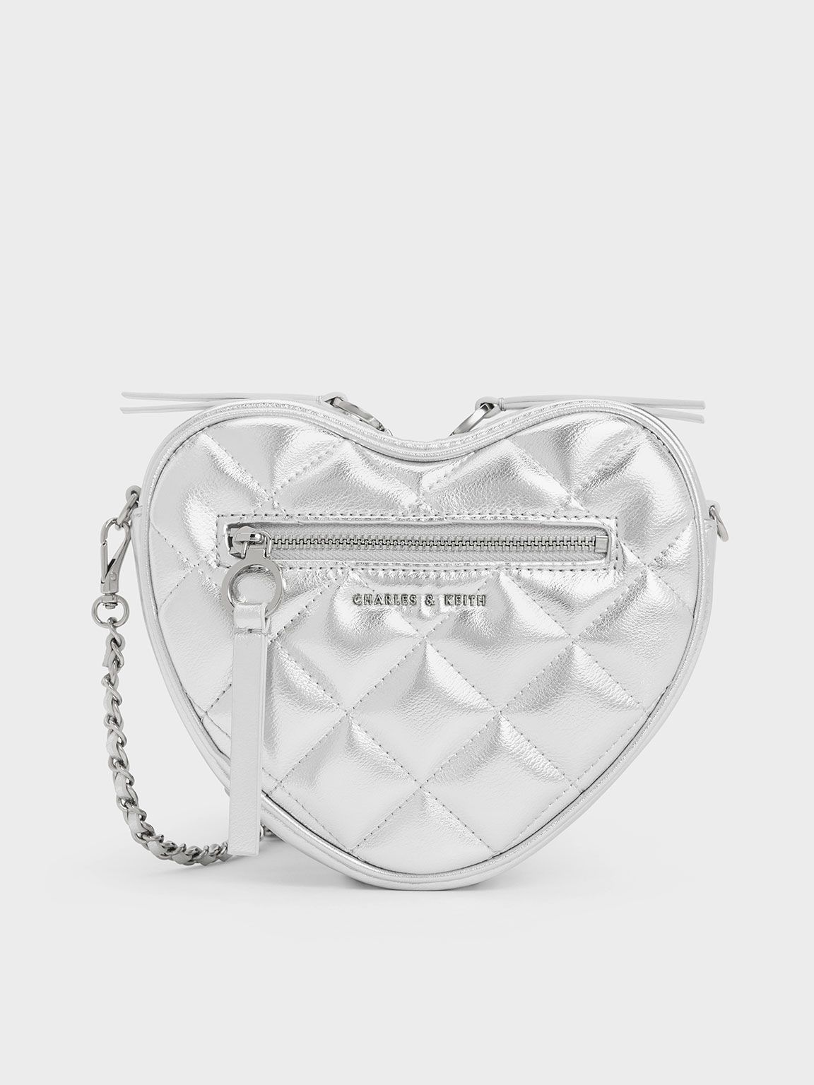 Philomena Metallic Quilted Heart Crossbody Bag
    
         - Silver | Charles & Keith US