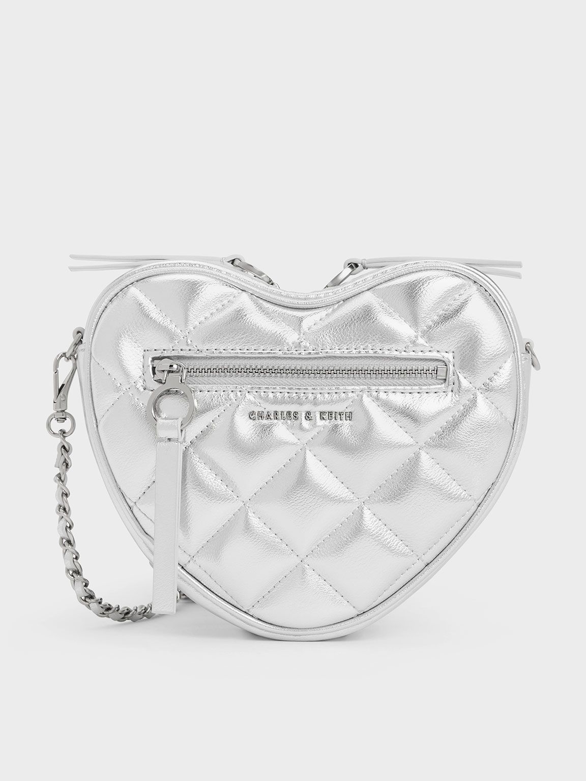 Philomena Metallic Quilted Heart Crossbody Bag
    
         - Silver | Charles & Keith US