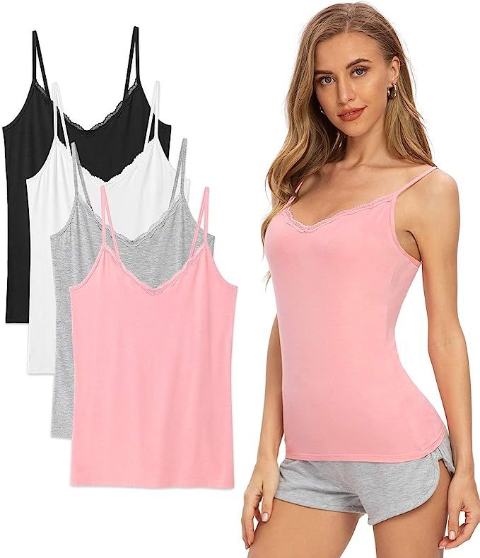 Orrpally Basic Lace Tank Top for Women V Neck Camisole Ladies Cami Tank Top 4-Pack | Amazon (US)