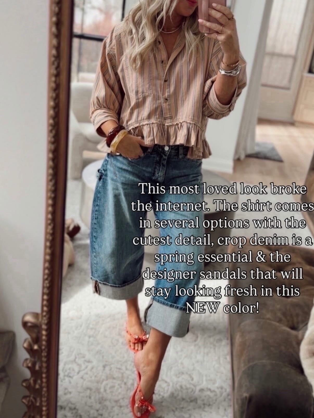 OOTD🤍 use: LAUREN20 on my jeans! ✨
wearing small in top and I have a few colors including plain white and always get so many compliments! 
Jeans I sized up one but not sure I needed to! 

Spring outfits. Sandals. Spring break. Date night outfits. Vacation outfits. Denim. Jeans.