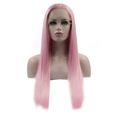 Unique Bargains Women Long Straight Synthetic Fibre Hair Lace Front Wigs with Wig Cap 24" 1PC Pink | Target
