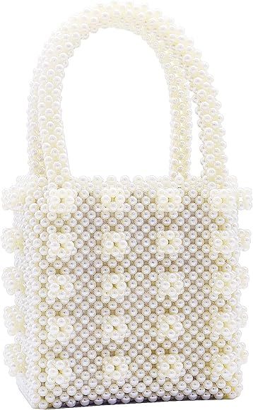 Womens Beaded Handbags Handmade Weave Crystal Pearl Tote Bags | Amazon (US)
