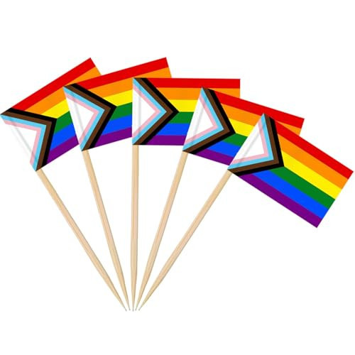 AhfuLife 100pcs Progress Pride LGBTQ Toothpick Flags Cake Toppers, Progress LGBTQ Cocktail Stick Flag for Sandwich Food Cupcake Toppers Tableware Pride Day Party Supplies Pub Royal Event Decor | Amazon (US)
