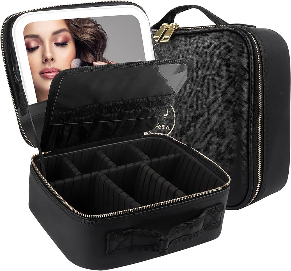 Makeup Train Case Makeup Bag with Light up Mirror Cosmetic Bag Organizer Detachable Portable Trav... | Amazon (US)