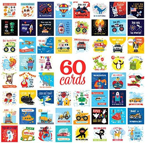 Lunch Box Notes for Kids - 60 Fun Motivational and Cute Inspirational Thinking of You Cards for Boys | Amazon (US)