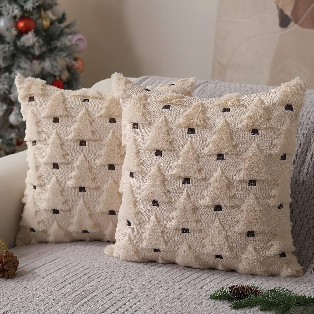 Christmas Pillow Covers 20x20 inch Set of 2 Beige Christmas Tree Throw Pillow Cases Decorations S... | Amazon (US)