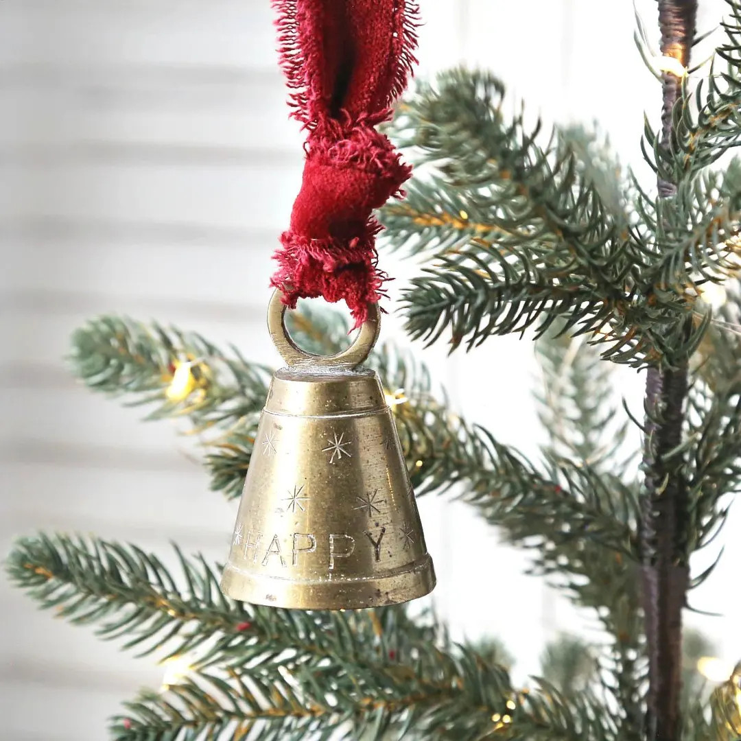 Vintage Brass Etched Christmas Bell Ornament With Velvet Ribbon - Etsy | Etsy (US)