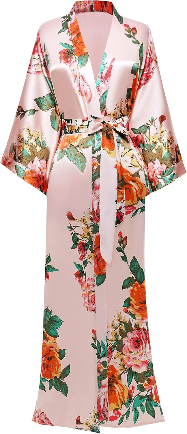 BABEYOND Kimono Robe Long Floral Bridesmaid Wedding Bachelorette Party Robe 53 Inches | Amazon (US)