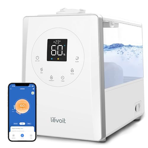 LEVOIT LV600S Smart Warm and Cool Mist Humidifiers for Home Bedroom Large Room, (6L) 753ft² Coverage, Quickly & Evenly Humidify Whole House, Easy Top Fill, App & Voice Control - Quiet Sleep Mode | Amazon (US)