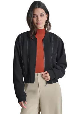 DKNY Women's Zipper Detail Bomber Jacket, Black, Small | Belk