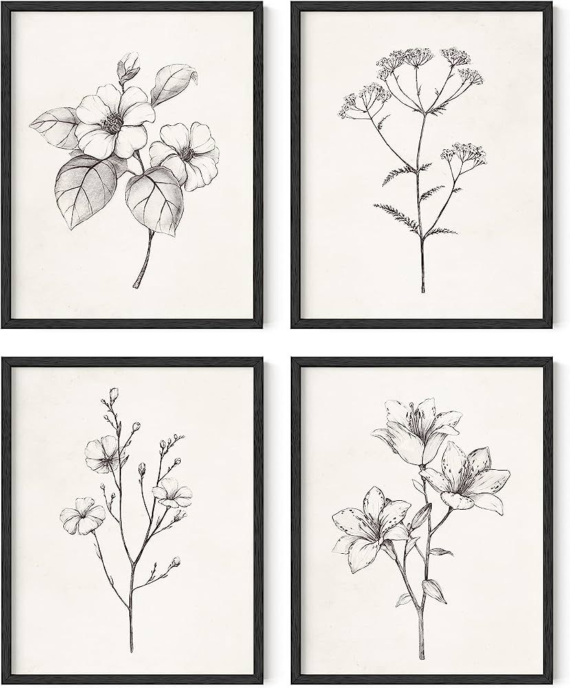 Amazon.com: HAUS AND HUES Framed Vintage Botanical Prints - Set of 4 Framed Farmhouse Bedroom Wal... | Amazon (US)