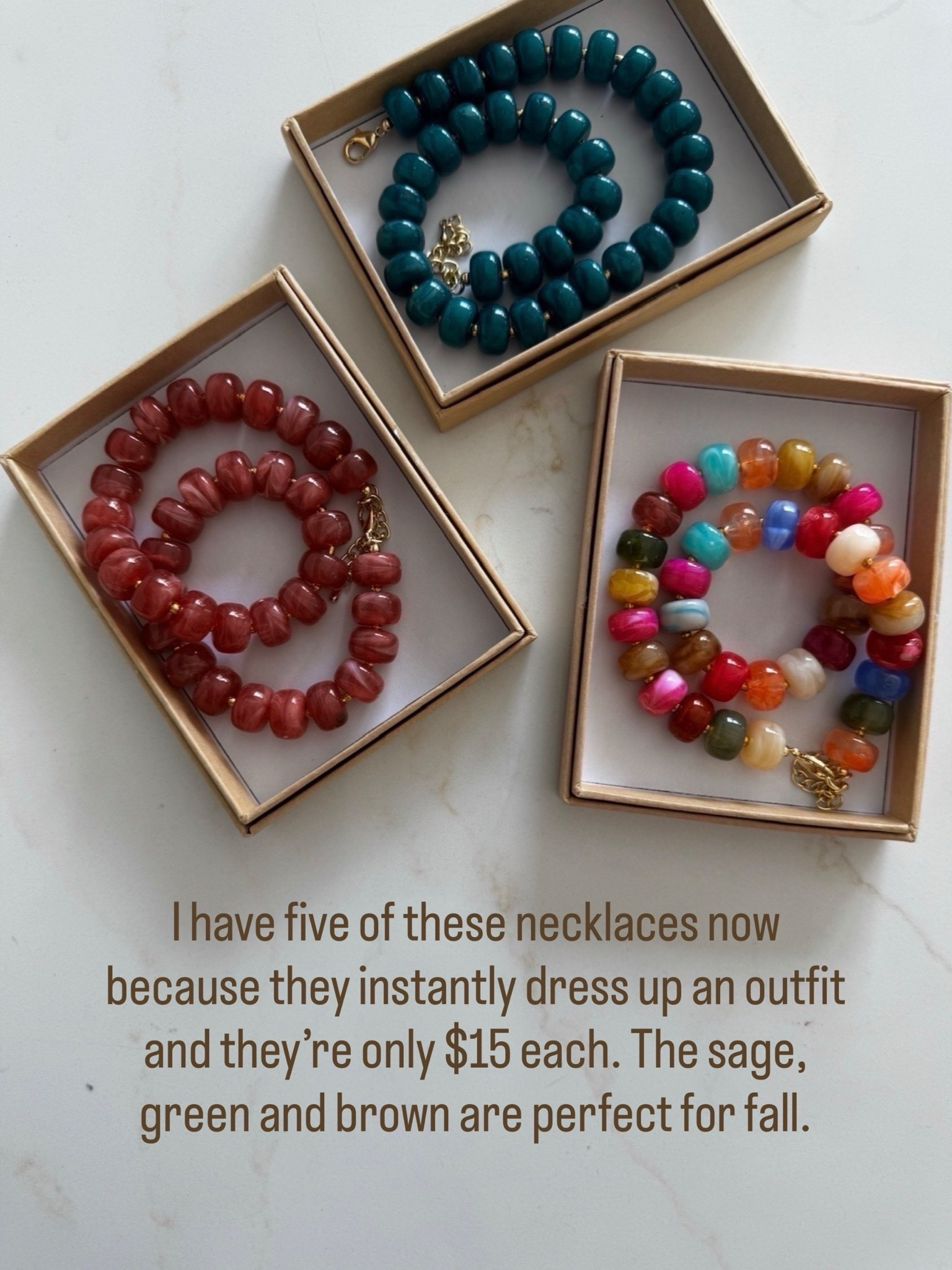 Everyone is styling outfits with necklaces like this right now. Some of them are so expensive but these are beautiful and on sale for just $13 each ￼