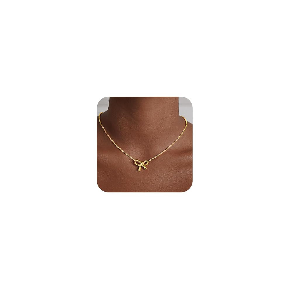 Dainty Bow Gold Necklaces for Women Non Tarnish - 14k Gold Plated Pendant Necklace Trendy Cute Si... | Amazon (US)