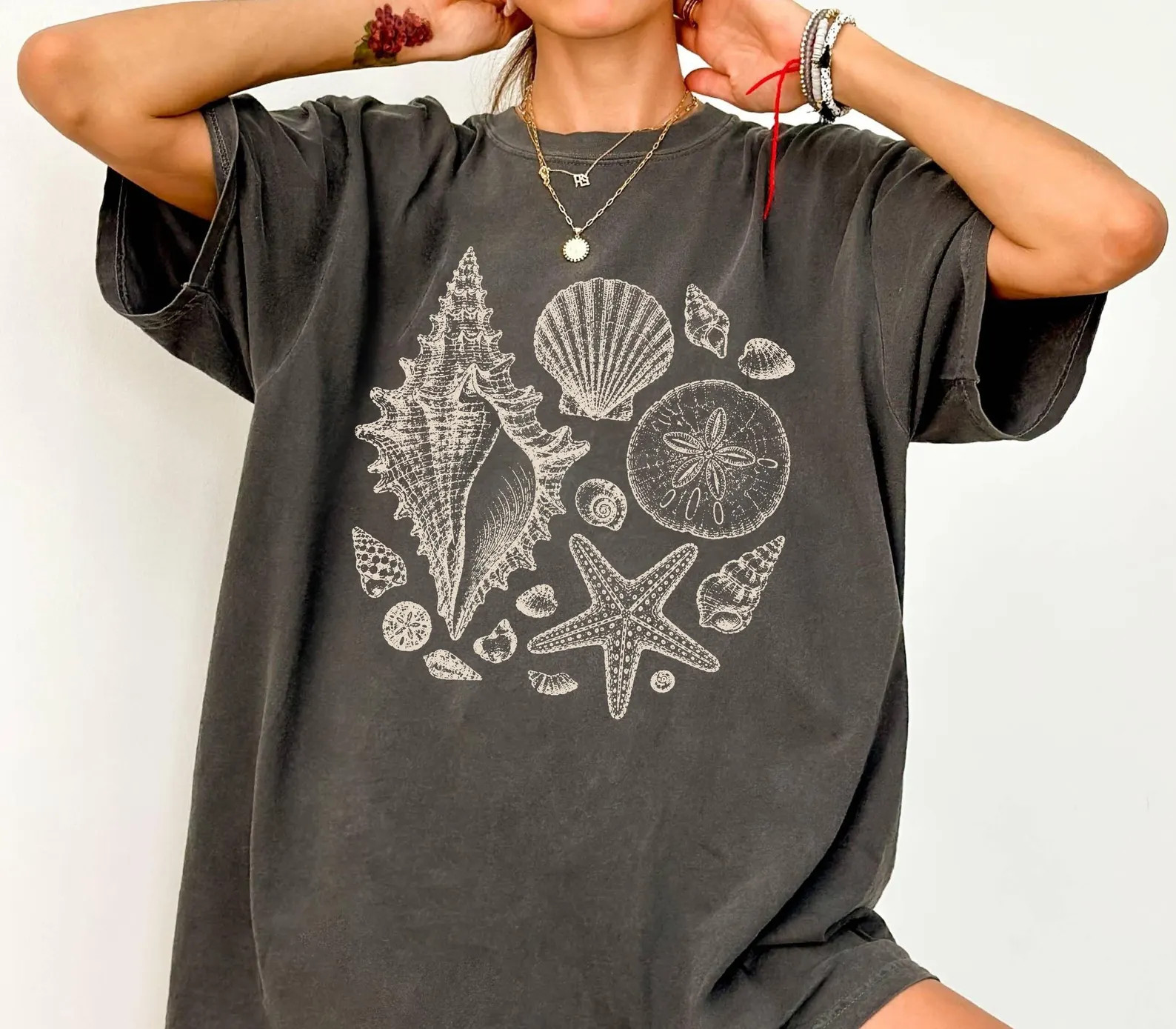 Comfort Colors Seashell Graphic T-Shirt, Beach Vacation Apparel | Etsy (Global)