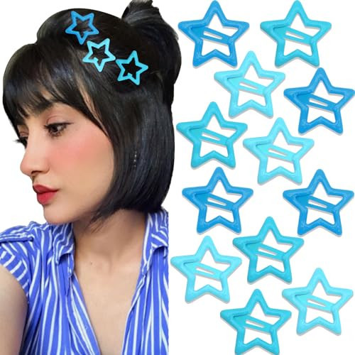 NAISKA Blue Star Hair Clips Non Slip Snap Barrettes Cute Accessories for Girls Women Hair Decoration (12PCS) | Amazon (US)