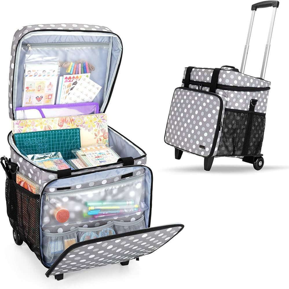 Luxja Rolling Scrapbook Tote, Scrapbook Bag with Detachable Dolly (Patented Design), Gray Dots | Amazon (US)