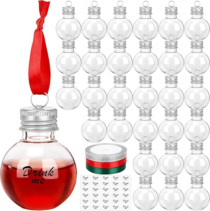 30 Pieces Christmas Booze Balls, Christmas Tree Hanging Ornaments Clear Plastic Fillable Bulbs Pe... | Amazon (US)
