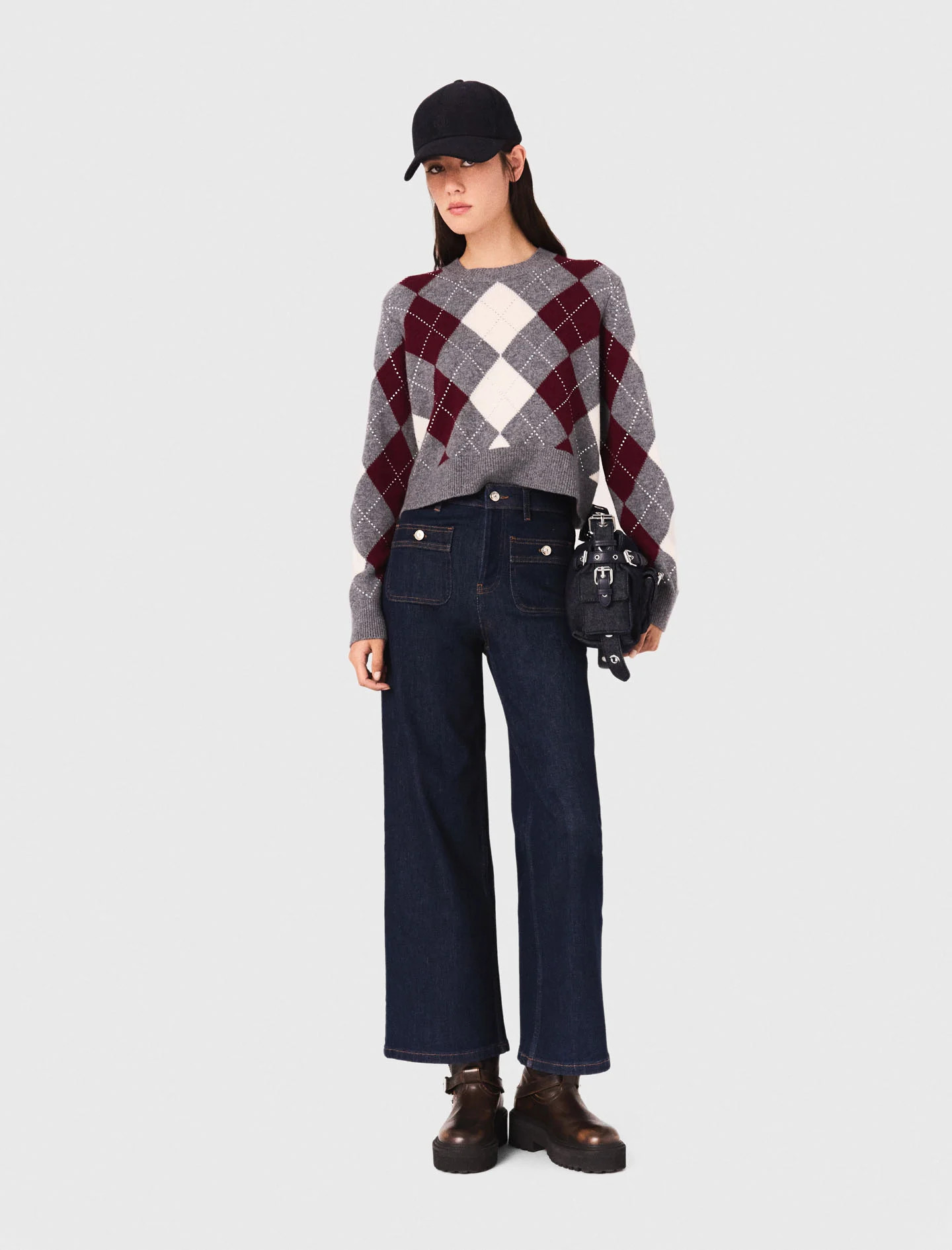 Cropped argyle pattern sweater Tricolor for Women | Maje | Maje US