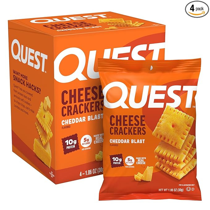 Quest Nutrition Cheese Crackers, Cheddar Blast, 10g Protein, 5g Net Carbs, 1g Sugar, Made with Re... | Amazon (US)