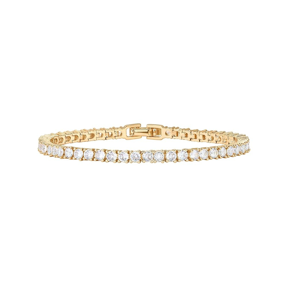 PAVOI 14K Gold Plated 3mm Cubic Zirconia Classic Tennis Bracelet | Gold Bracelets for Women | Siz... | Amazon (US)