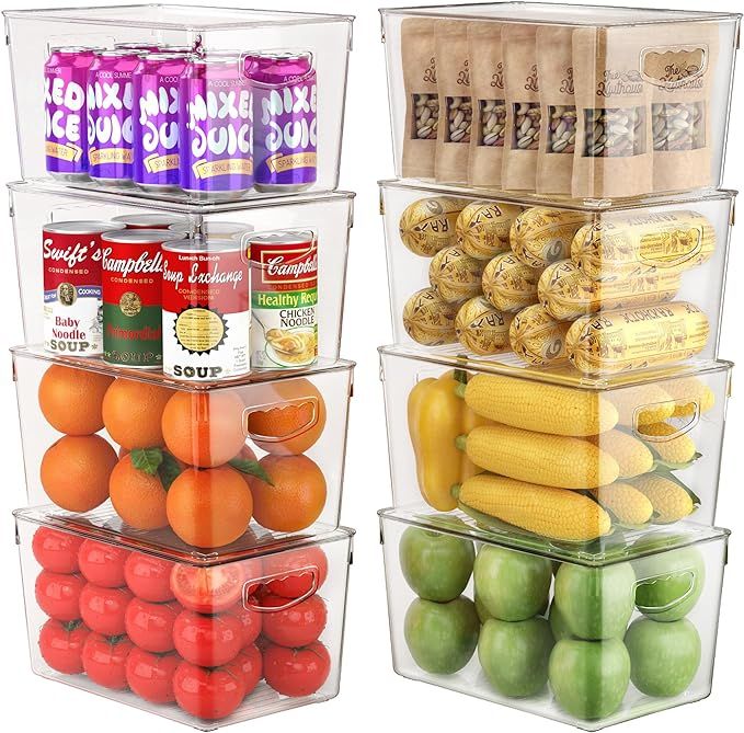 8 Pack Clear Storage Bins with Lids Stackable, Large Plastic Storage Bins with Handle for Pantry ... | Amazon (US)