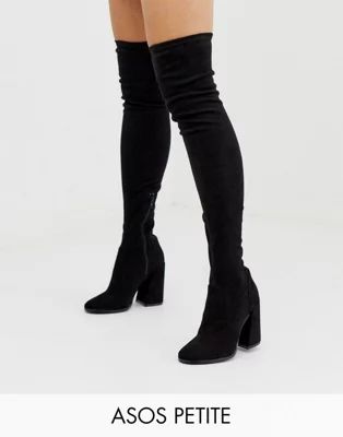 ASOS DESIGN Petite Korey heeled thigh high boots in black | ASOS US