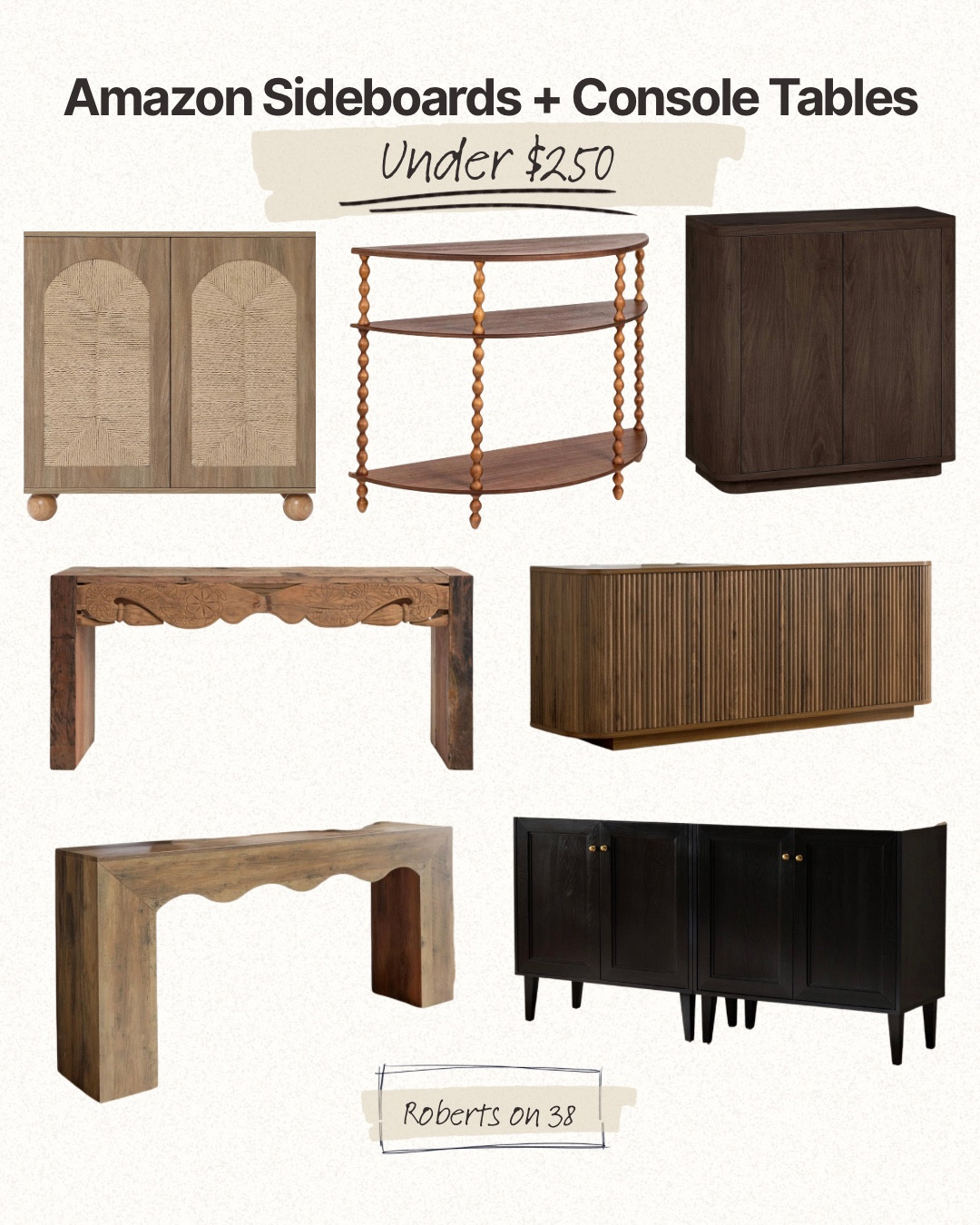 Sideboards and console tables that look high-end but aren’t. 🤎 

These Amazon finds are all under $250 and perfect for entryways, dining rooms, living rooms, or extra storage anywhere in your home. From fluted wood cabinets and cane doors to modern console tables, these pieces add warmth, texture, and storage without the designer price tag.

#amazonhomefinds #sideboardcabinet #consoletabledecor #entrywayfurniture #affordablehomefinds

#LTKHome #LTKSeasonal #LTKSaleAlert