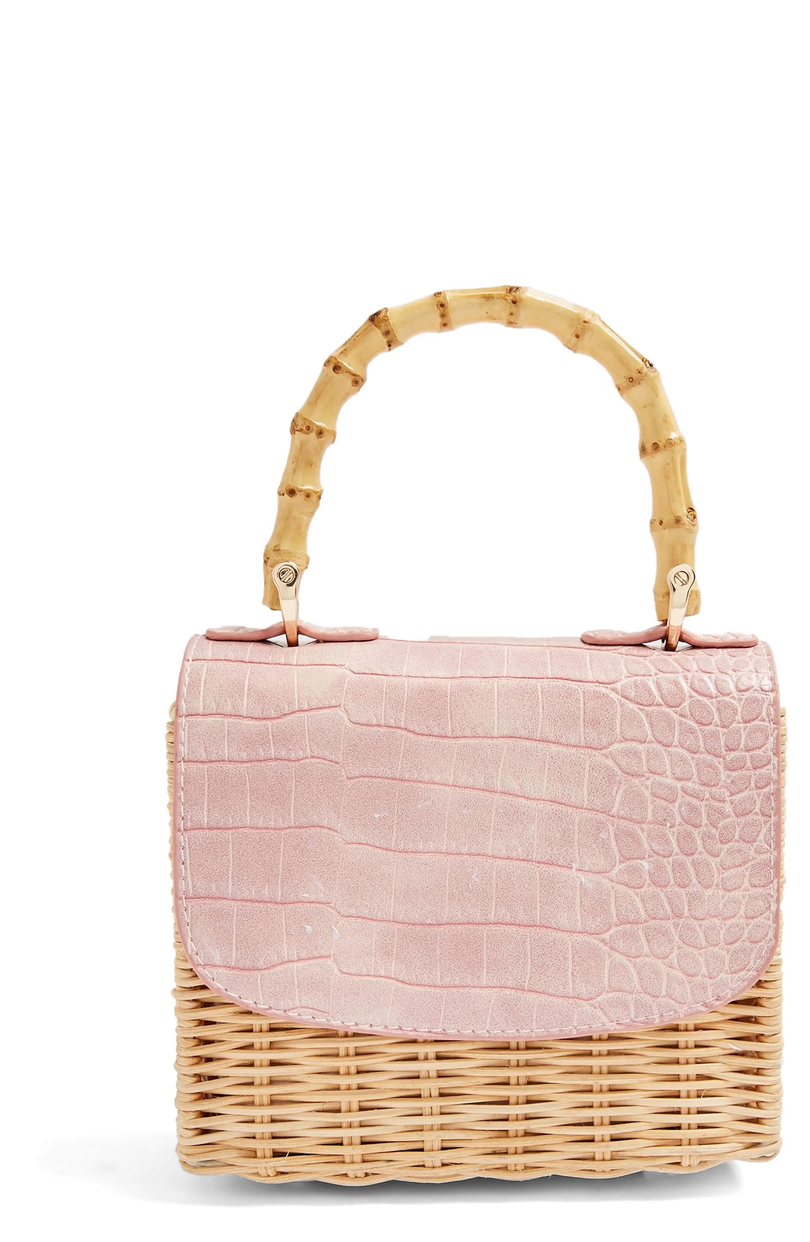 Topshop Boxy Woven Straw Shoulder Bag - Pink | Nordstrom