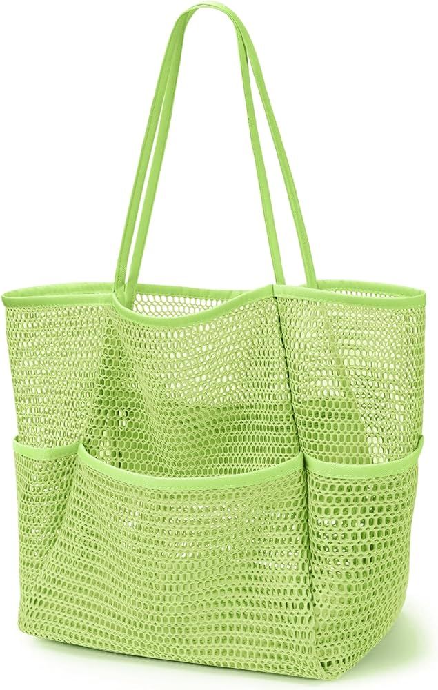 KPX Beach Bag with Mini Pocket, Beach Tote Bags for Women Large Foldable Mesh Swimming Pool Trave... | Amazon (US)