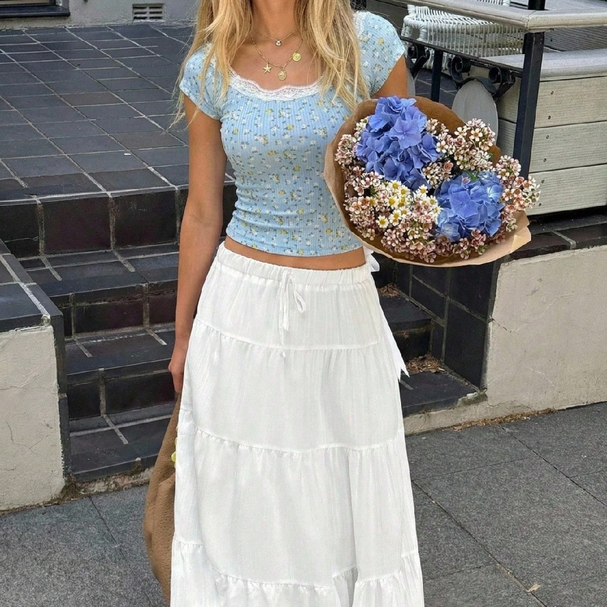 MainGRL Women Solid Color High Waist Tie Ruffled Hem Maxi Skirt | SHEIN