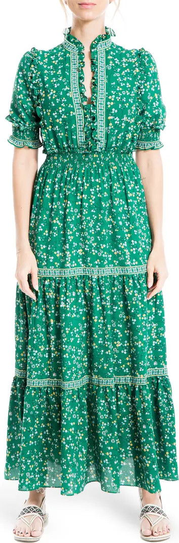 MAX STUDIO Ruffle Collar Print Tiered Maxi Dress | Nordstrom Rack