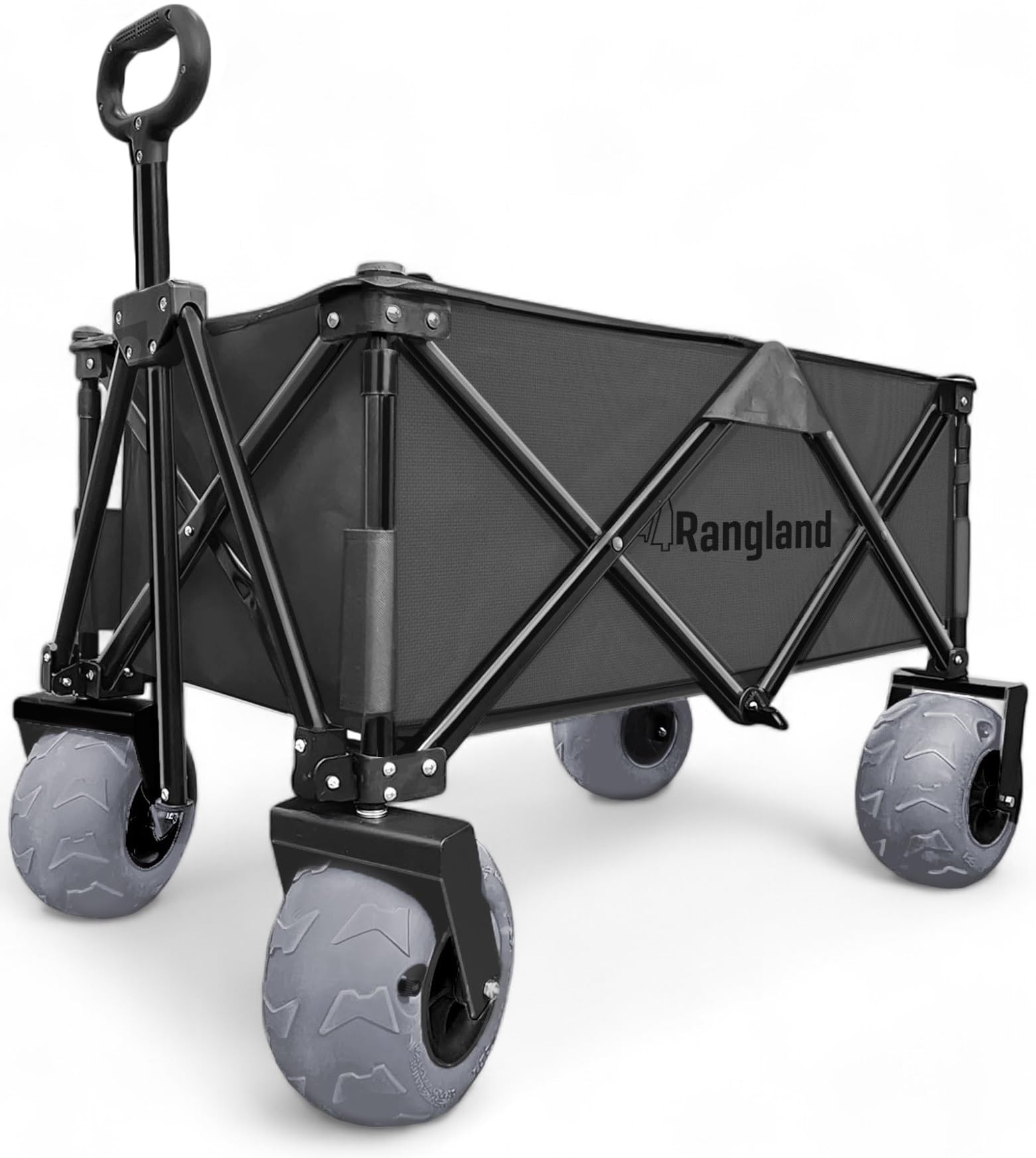 Beach Cart with Big Air Wheels for Sand - All Terrain Sand Wagon with Large Pneumatic Rubber Tires, Folding Design, Heavy-Duty Steel Frame (Black) | Amazon (US)