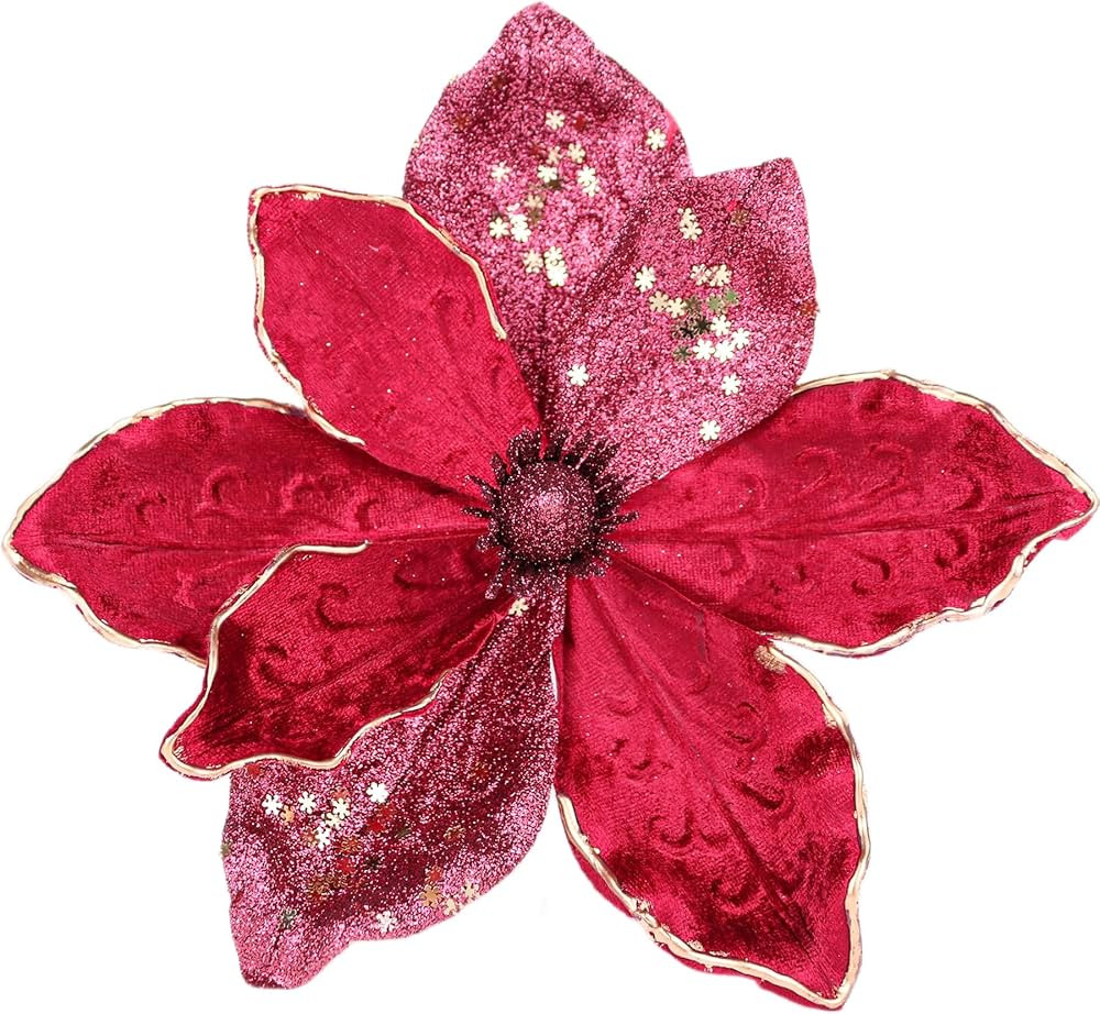 Lotus Hills 10" Velvet Poinsettias Artificial Christmas Flowers, 6pcs Large Glitter Christmas Poi... | Amazon (US)