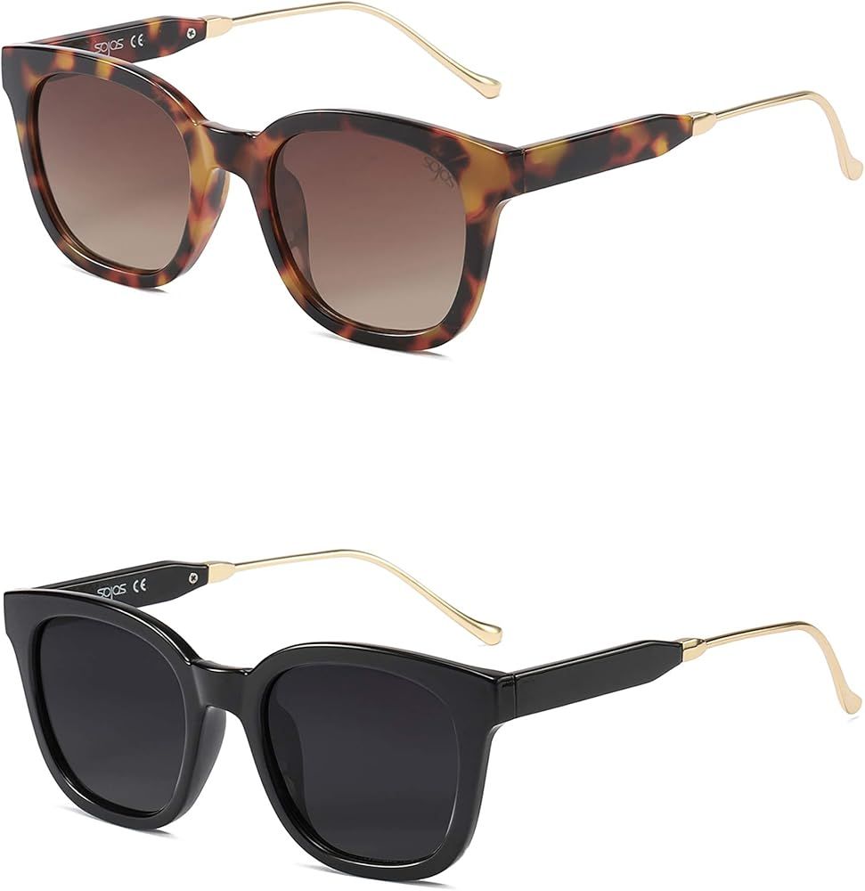 SOJOS 2 Pack Classic Square Polarized Sunglasses for Women Men UV400 Sun Glasses SJ2050 | Amazon (US)
