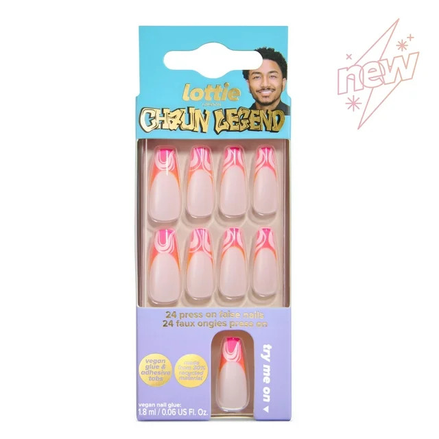 Lottie London x Chaun Legend Stay Press'd, Press on Nail Set, Pink & Orange Ombre Swirl Tips Coff... | Walmart (US)