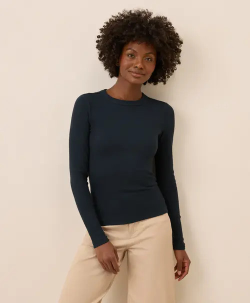 Pact Perfect Rib Long Sleeve Tee in Midnight Blue at Nordstrom, Size Large | Nordstrom